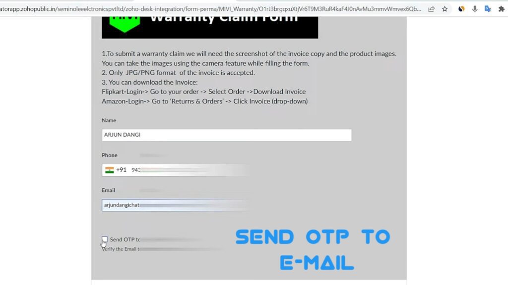 Step 4. Click on "Send OTP to Email