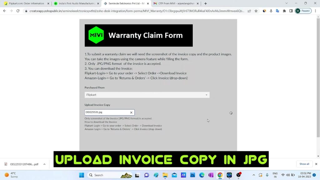 Step 6. Click on "Upload Invoice Copy" Section